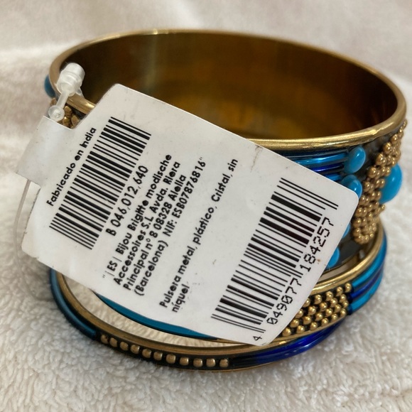 Blue Glass and Metal Bangle Bracelets - Picture 4 of 6